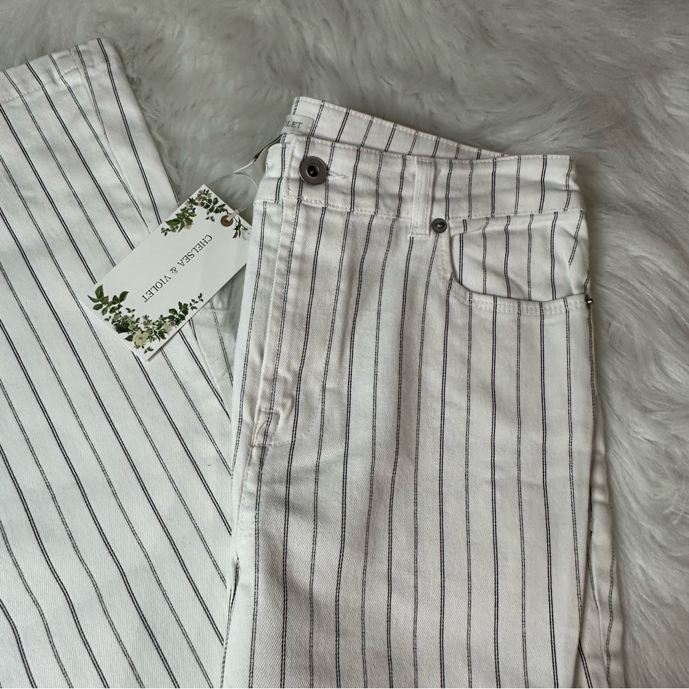 Chelsea & Violet Striped High Rise Denim Flare Jeans - Picture 3 of 10